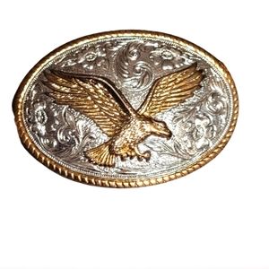 SILVER ENGRAVED WESTERN BELT BUCKLE WITH LARGE EAGLE